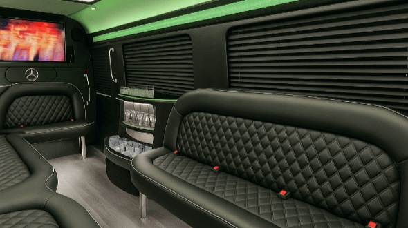 Interior of Bluffton Party Bus Company's 14 Passenger Sprinter Limousine in Bluffton